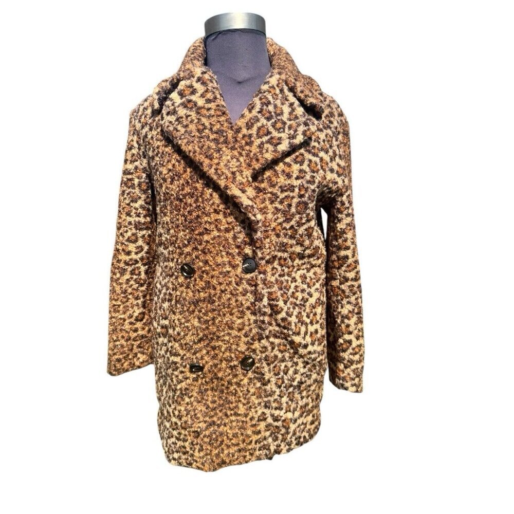 Bernardo Women Faux Fur Coat,‎ Animal Print Double Breasted w Collar Size M - Picture 3 of 8